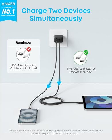 Anker Zolo Magnetic Wireless Charger, MagSafe-Compatible Wireless Charging Pad & iPhone Charger, 2-Pack 20W Fast USB C Charger Block, Type C Charger Fast Charging for iPhone 17 in Kuwait