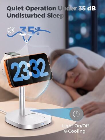 havit 3 in 1 Wireless Charger, Qi2.2 Certified 25W Magnetic Charging Station with Active Cooling for iPhone 17/16/15/14/13/12, Apple Watch & AirPods, 45W Adapter Included, Silver in Kuwait