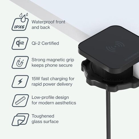 Scanstrut Ultra SC-CW-14G Magnetised Wireless Charger, Qi2 15W Fast Charging, IPX6 Waterproof, MagSafe Compatible, 12/24V DC, Flush Mount for Marine, RV & Outdoor Use in Kuwait
