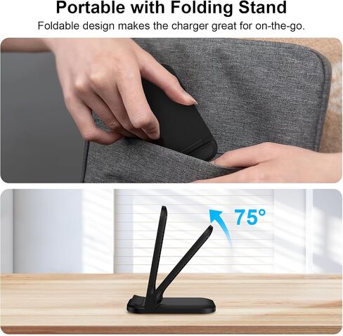 Wireless Fast Charger Stand Foldable Samsung Wireless Charger Fast Charging Station Android Phone Charger Stand for Samsung Galaxy S26 Ultra S25 Ultra S25 S24 S23 S22,iPhone 17 16e 16 Pro Max 15 14 in Kuwait