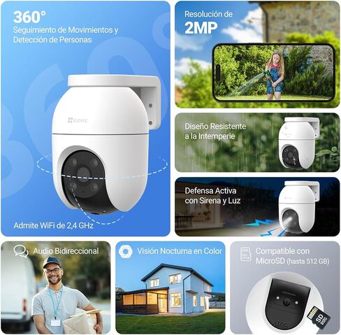 EZVIZ Outdoor WiFi Surveillance Camera, 360°, 1080P IP Security Camera, Colourful Night Vision, Person AI Detection, Auto Zoom Two-Way Audio, Siren, Alexa/Google, C8c 2MP in Kuwait