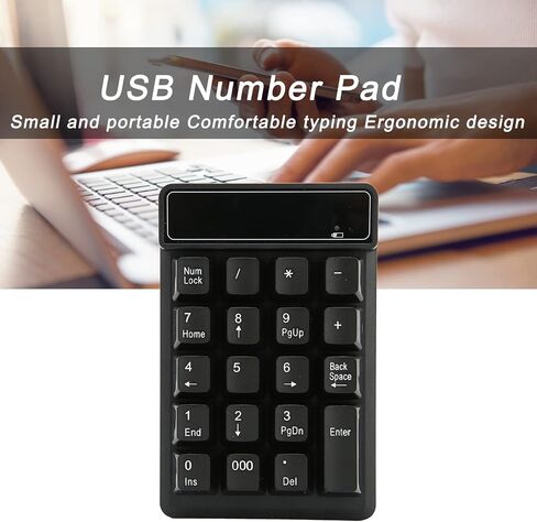 Wireless Number Pad, 19 Keys 2.4GHz Numeric Keypad Ergonomic Portable Numpad for Laptop Desktop Data Entry Office Home Use, AAA Battery Powered Black in Kuwait