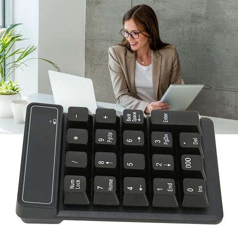 Wireless Number Pad, 19 Keys 2.4GHz Numeric Keypad Ergonomic Portable Numpad for Laptop Desktop Data Entry Office Home Use, AAA Battery Powered Black in Kuwait