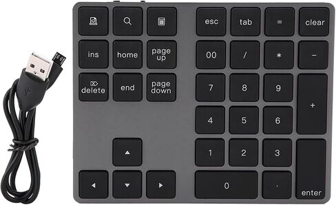 Bluetooth Number Pad, Aluminum Alloy Rechargeable 34 Keys Wireless Numeric Keypad Ultra Slim Portable 10m Range Compatible with iOS Android Window in Kuwait