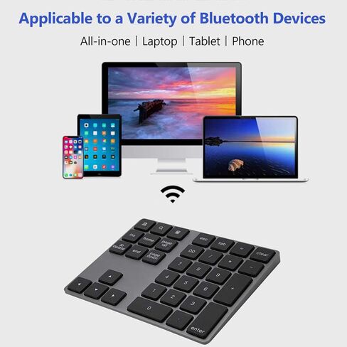 Bluetooth Number Pad, Aluminum Alloy Rechargeable 34 Keys Wireless Numeric Keypad Ultra Slim Portable 10m Range Compatible with iOS Android Window in Kuwait