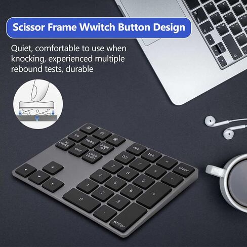 Bluetooth Number Pad, Aluminum Alloy Rechargeable 34 Keys Wireless Numeric Keypad Ultra Slim Portable 10m Range Compatible with iOS Android Window in Kuwait