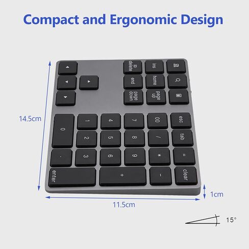 Bluetooth Number Pad, Aluminum Alloy Rechargeable 34 Keys Wireless Numeric Keypad Ultra Slim Portable 10m Range Compatible with iOS Android Window in Kuwait