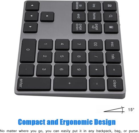 Bluetooth Number Pad, Aluminum Alloy Rechargeable 34 Keys Wireless Numeric Keypad Ultra Slim Portable 10m Range Compatible with iOS Android Window in Kuwait