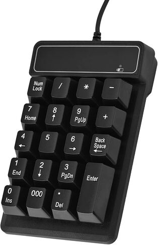 Acouto USB Wired Numeric Keypad, Durable 19 Keys Number Pad with Splashproof Design for Office, ABS Material, Black Color in Kuwait