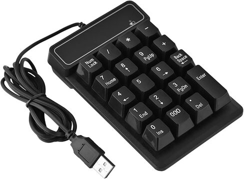 Acouto USB Wired Numeric Keypad, Durable 19 Keys Number Pad with Splashproof Design for Office, ABS Material, Black Color in Kuwait