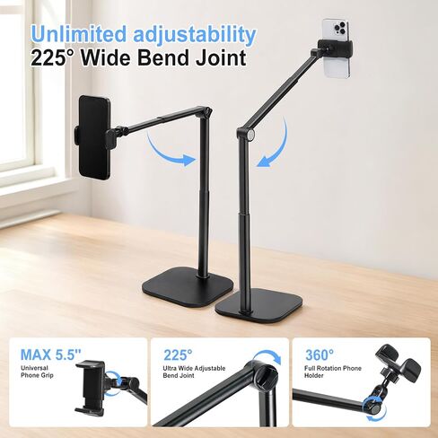 MACEVIA Overhead Phone Stand for Recording,Tabletop Cooking Tripod for Desk in Kuwait