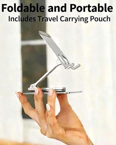 360° Rotating Phone Stand for Desk with Anti-Slip Silicone Pad, Foldable Cell Phone Stand for iPhone Samsung Google Pixel LG, Compatible with 4-12.9" Smartphones & Tablets with Travel Carrying Pouch in Kuwait
