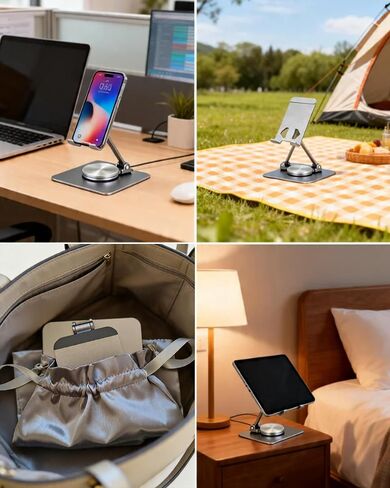 360° Rotating Phone Stand for Desk with Anti-Slip Silicone Pad, Foldable Cell Phone Stand for iPhone Samsung Google Pixel LG, Compatible with 4-12.9" Smartphones & Tablets with Travel Carrying Pouch in Kuwait