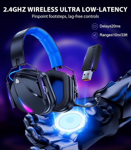 Vakedy Wireless Gaming Headset for PS5, PS4, PC, 2.4GHz Low-Latency & Bluetooth 5.4 Gaming Headphone with Noise Canceling Mic, 50mm Drivers, 50H Battery Wireless Headset for Switch, Mobile, Mac in Kuwait