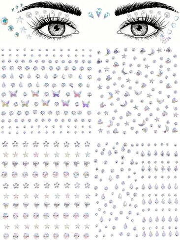 5pcs Self-Adhesive DIY Pentagram Face Decoration Sticker,4 Sheet Acrylic Rhinestone Stickers with Star Moon Butterfly Flower Design in Kuwait