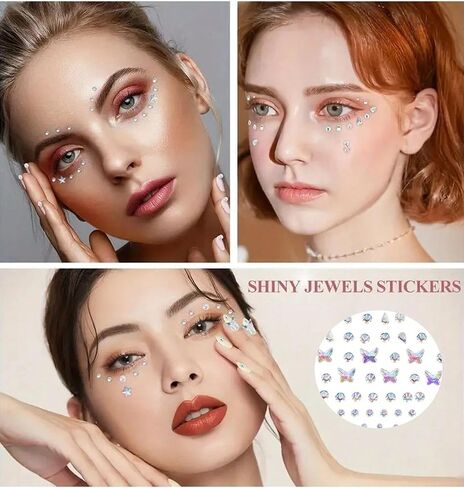 5pcs Self-Adhesive DIY Pentagram Face Decoration Sticker,4 Sheet Acrylic Rhinestone Stickers with Star Moon Butterfly Flower Design in Kuwait