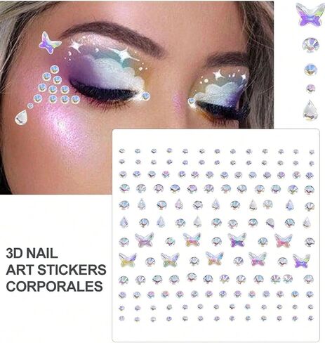 5pcs Self-Adhesive DIY Pentagram Face Decoration Sticker,4 Sheet Acrylic Rhinestone Stickers with Star Moon Butterfly Flower Design in Kuwait