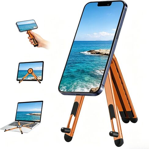 Magnetic Phone Holder & Foldable Laptop Riser, Matte Black Aluminum Multi‑Device Desk Mount, N52 MagSafe Stand, Ergonomic Laptop Elevator for MacBook iPad iPhone Travel Office in Kuwait