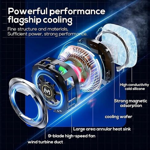 Magnetic Gaming Phone Cooler Cryo Cooling Turbo RGB Portable Radiator Fan with Clip, Built-in Strong Magnet, for iPhone & Android, Ideal for Gaming, Vlogging, and Live Streaming – MagSafe Compatible in Kuwait
