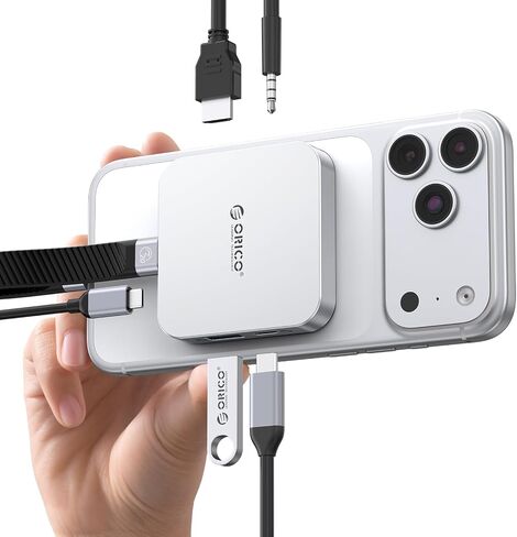 ORICO 10Gbps Magnetic M.2 Docking Station, 6-in-1 USB C HUB & M.2 2230 NVMe Enclosure with HDMI 4K@60Hz, USB-A&C 3.2, 100W PD, AUX, USBC Dock for iPhone 17/16/15 Pro/Pro Max in Kuwait