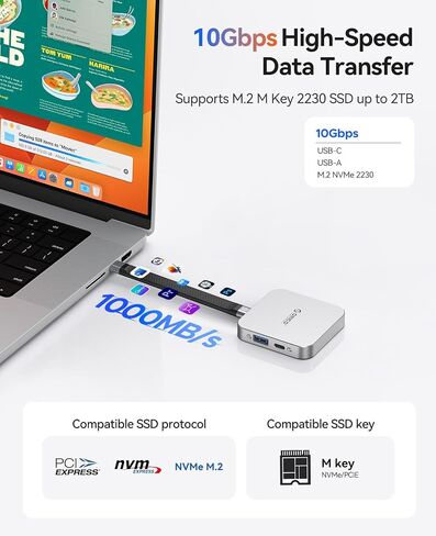 ORICO 10Gbps Magnetic M.2 Docking Station, 6-in-1 USB C HUB & M.2 2230 NVMe Enclosure with HDMI 4K@60Hz, USB-A&C 3.2, 100W PD, AUX, USBC Dock for iPhone 17/16/15 Pro/Pro Max in Kuwait