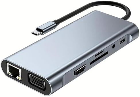 11 in 1 USB C Hub, USB Type C Docking Station with Dual HDMI VGA Gigabit Ethernet, USB 3.0 Multiport Adapter for Laptop MacBook in Kuwait