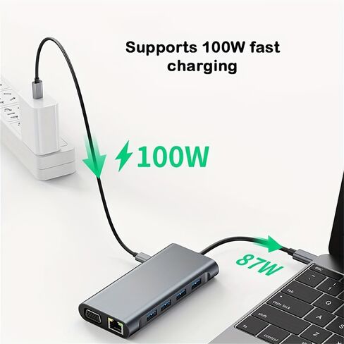 11 in 1 USB C Hub, USB Type C Docking Station with Dual HDMI VGA Gigabit Ethernet, USB 3.0 Multiport Adapter for Laptop MacBook in Kuwait