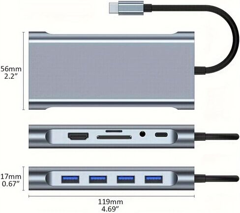 11 in 1 USB C Hub, USB Type C Docking Station with Dual HDMI VGA Gigabit Ethernet, USB 3.0 Multiport Adapter for Laptop MacBook in Kuwait