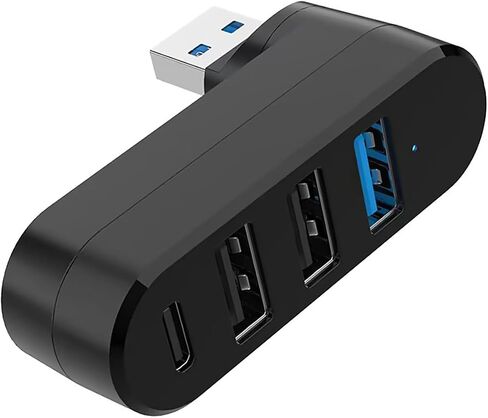 4Ports USB 3.0 Hub [90°/180° Degree Rotatable], USB Splitter Extender Multi-Port Adapter with 3 USB Ports & 1 USB C Power/Data Port, for Laptop, Car, MacBook Pro/Air, Keyboard (Black) in Kuwait