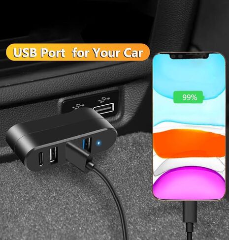 4Ports USB 3.0 Hub [90°/180° Degree Rotatable], USB Splitter Extender Multi-Port Adapter with 3 USB Ports & 1 USB C Power/Data Port, for Laptop, Car, MacBook Pro/Air, Keyboard (Black) in Kuwait