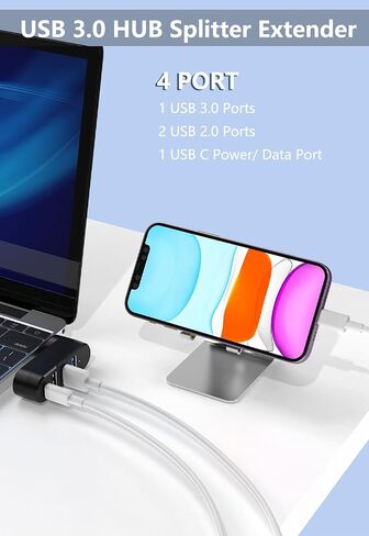 4Ports USB 3.0 Hub [90°/180° Degree Rotatable], USB Splitter Extender Multi-Port Adapter with 3 USB Ports & 1 USB C Power/Data Port, for Laptop, Car, MacBook Pro/Air, Keyboard (Black) in Kuwait