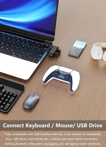 4Ports USB 3.0 Hub [90°/180° Degree Rotatable], USB Splitter Extender Multi-Port Adapter with 3 USB Ports & 1 USB C Power/Data Port, for Laptop, Car, MacBook Pro/Air, Keyboard (Black) in Kuwait