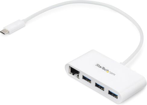 StarTech.com 3 Port USB C Hub w/Gigabit Ethernet USB Type C to 3 x USB-A Multi Port USB 3.0 Hub for MacBook Pro (HB30C3A1GEA) White in Kuwait