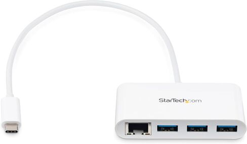 StarTech.com 3 Port USB C Hub w/Gigabit Ethernet USB Type C to 3 x USB-A Multi Port USB 3.0 Hub for MacBook Pro (HB30C3A1GEA) White in Kuwait