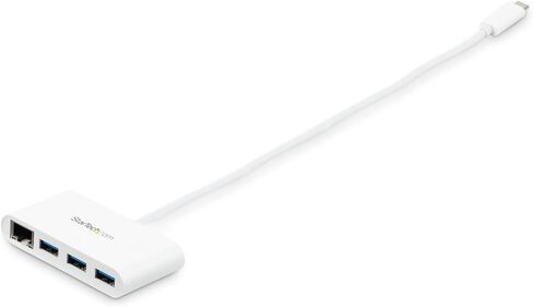 StarTech.com 3 Port USB C Hub w/Gigabit Ethernet USB Type C to 3 x USB-A Multi Port USB 3.0 Hub for MacBook Pro (HB30C3A1GEA) White in Kuwait