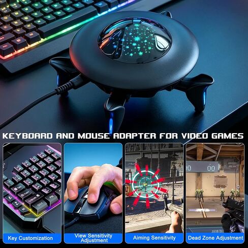 Keyboard and Mouse Adapter for Nintendo Switch/Switch 2/Xbox Series/Xbox One/PS4/PS3, Gaming Console Converter with RGB Lights, Supports Custom Keys, Sensitivity Settings, Play FPS, TPS, RPG, RTS Game in Kuwait