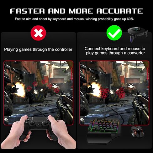 Keyboard and Mouse Adapter for Nintendo Switch/Switch 2/Xbox Series/Xbox One/PS4/PS3, Gaming Console Converter with RGB Lights, Supports Custom Keys, Sensitivity Settings, Play FPS, TPS, RPG, RTS Game in Kuwait
