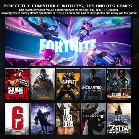 Keyboard and Mouse Adapter for Nintendo Switch/Switch 2/Xbox Series/Xbox One/PS4/PS3, Gaming Console Converter with RGB Lights, Supports Custom Keys, Sensitivity Settings, Play FPS, TPS, RPG, RTS Game in Kuwait
