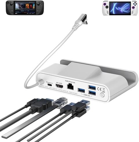 Stand Dock for Steamdeck/ROG Ally/Legion Go, 6-in-1 Steamdeck Dock with 4K@60Hz HDTV, Gigabit Ethernet, 3 USB-A 3.0 & 100W USB-C Charging Ports White in Kuwait