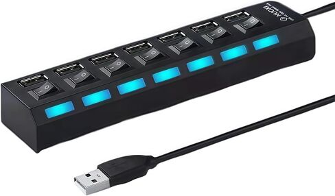 1 PCS 7 Port USB 2.0 Hub Multi Charger Adapter, High Speed USB Extender with Individual On Off Switches, Compact USB Splitter for Laptop and PC in Kuwait