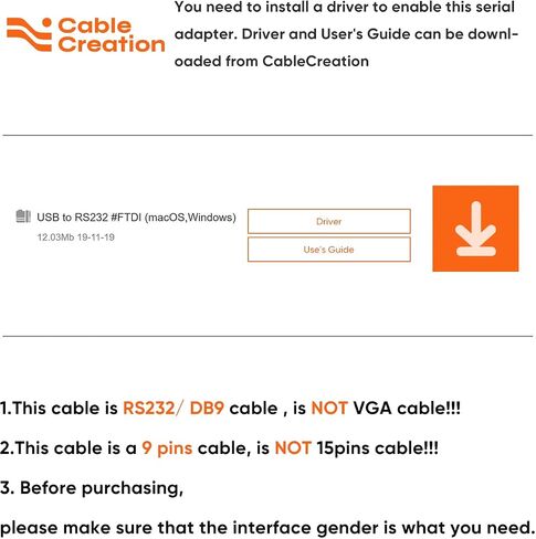 CableCreation USB to RS232 Adapter with FTDI Chipset, USB 2.0 Male to RS232 Female DB9 Serial Converter for Cashier Register, Modem, Scanner, Industriual Machinery, CNC and Above,Black in Kuwait