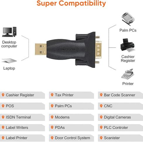 CableCreation USB to RS232 Adapter with FTDI Chipset, USB 2.0 Male to RS232 Female DB9 Serial Converter for Cashier Register, Modem, Scanner, Industriual Machinery, CNC and Above,Black in Kuwait