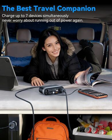 Estbuc 7-in-1 295W Retractable Car Charger Adapter, Fast Charging USB C Car Accessories with Cigarette Lighter Splitter, 45W Type-C & 30W Lightning Cables,4 USB Ports, Road Trip Tech Gifts for Men/Dad in Kuwait