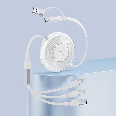 USB C Retractable Multi 5-in-1 USB A/Type C to Lightning/USB C/Micro iPhone Charger Cable,100W Multiple Apple Charging Cord iPhone 15 14 13 12 Pro Max Xs Xr X 8 7Plus SE/Samsung/iPad Pro-White in Kuwait