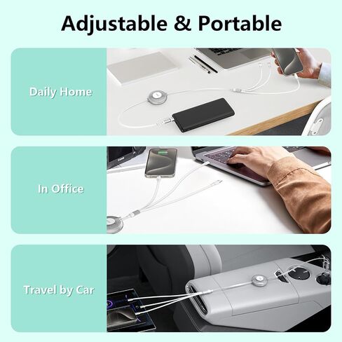 USB C Retractable Multi 5-in-1 USB A/Type C to Lightning/USB C/Micro iPhone Charger Cable,100W Multiple Apple Charging Cord iPhone 15 14 13 12 Pro Max Xs Xr X 8 7Plus SE/Samsung/iPad Pro-White in Kuwait