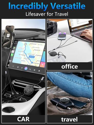 4FT Multi Charging Cable 100W Retractable USB C Multiple Charging Cable iPhone Fast Charging Cord 3-in-1 Multi Charger Adapter for iPhone 14 15 13 ipad,Pixel,Samsung Universal Cable Travel Essentials in Kuwait