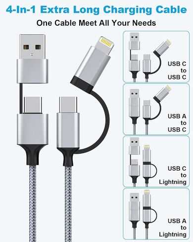 6 FT USB C and Lightning Cable 2 in 1 Cable, 60W iPhone Charger Cord Braided USB-C Fast Charging Cable for iPhone 17/16/15/14 Pro/Pro Max, MacBook, iPad (Grey, 6FT) in Kuwait