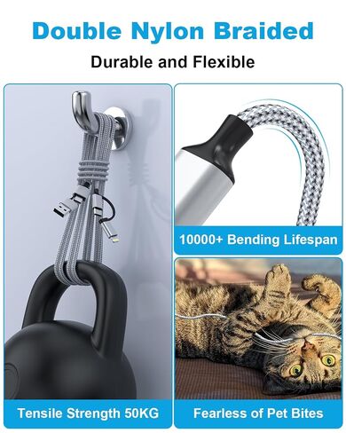 6 FT USB C and Lightning Cable 2 in 1 Cable, 60W iPhone Charger Cord Braided USB-C Fast Charging Cable for iPhone 17/16/15/14 Pro/Pro Max, MacBook, iPad (Grey, 6FT) in Kuwait