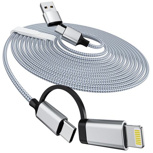 16FT/5M Multi USB Charging Cable, Extra Long USB C and Lightning Cable 2-in-1, 60W 5A USB C/A Nylon Braided Multi Charger Adapter Cable for iPhone17-15, iPhone14-11, iPads, Android, Galaxy, Note,Black in Kuwait