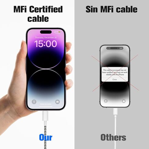 iPhone Charger 3 Pack Lightning Cable 3FT [Apple MFi Certified] Nylon Braided Cable Fast Charger Cord for iPhone 14 13 12 11 Pro Max XR XS X 8 7 and More in Kuwait
